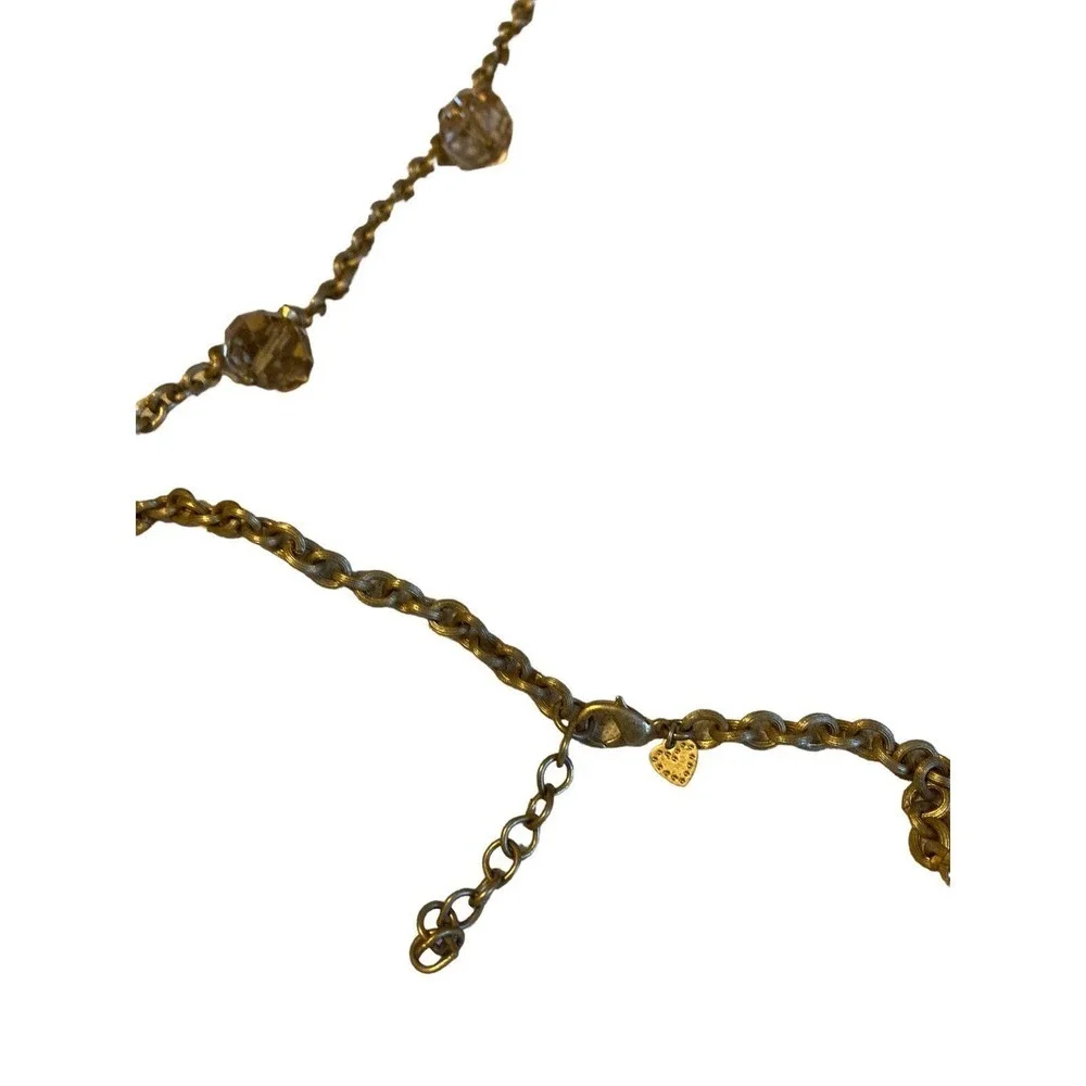Stella & Dot Brushed Gold Station Rhinestone Faceted Glass Bead Necklace